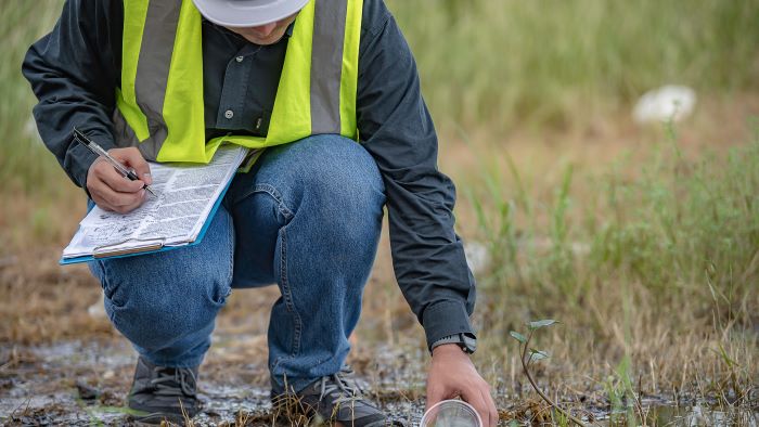 Environmental scientist taking sample