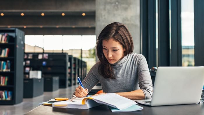 Studying in the library