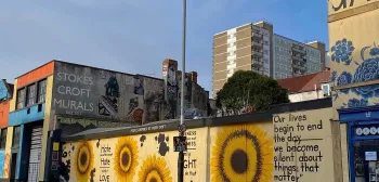 Yellow wall painted with flowers