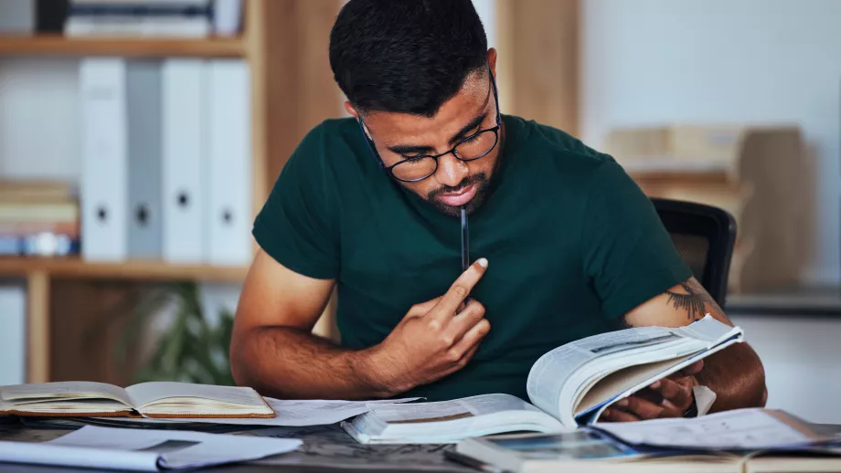 Law student reading textbook