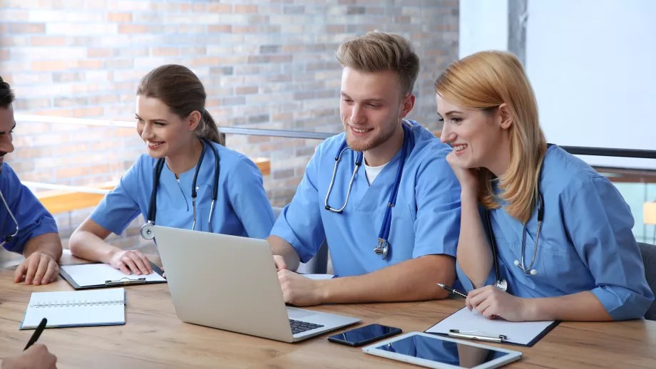 Medical students look over resources