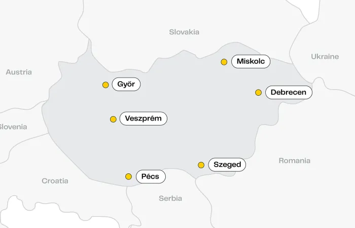 Map showing location of other Hungarian cities