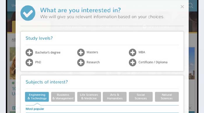 User profile - select your interests